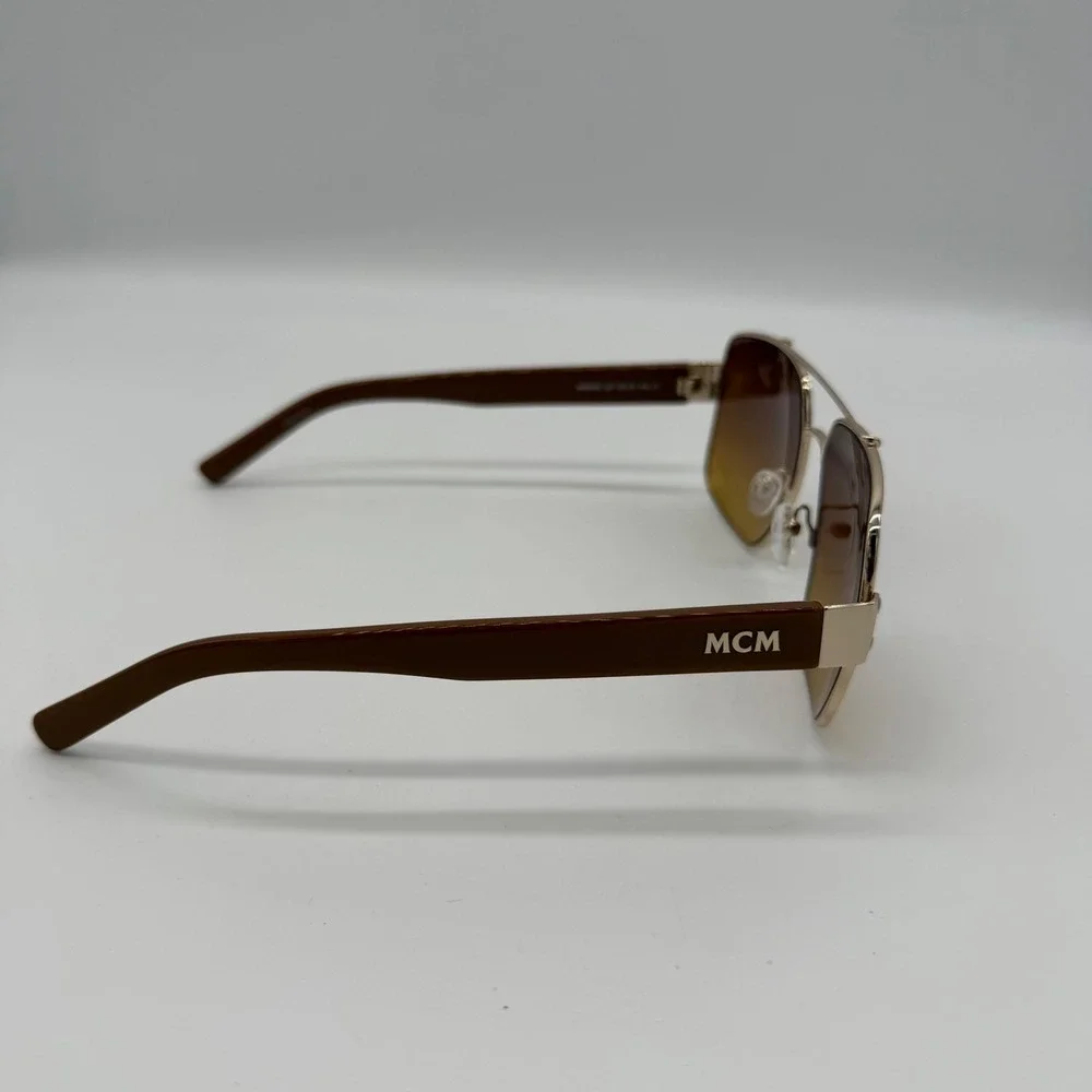 MCM MW0008 32F Gold Brown Square Navigator Sunglasses with Crossbody Case New